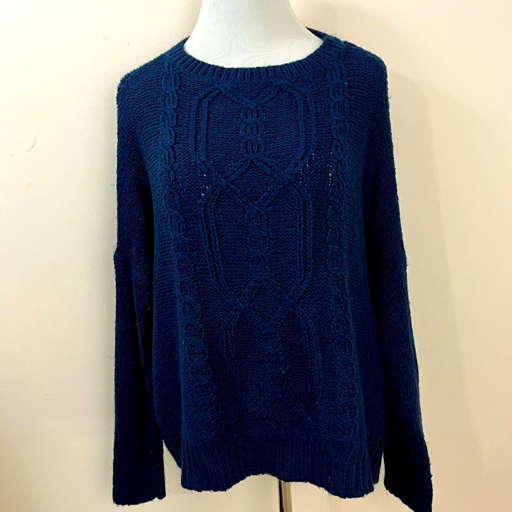 Wooden Ships Navy Cable Knit Sweater Acrylic/ Mohair/ Wool S/M